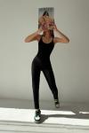 Alya İp Askılı Fitilli Toparlayıcı Catsuit Siyah