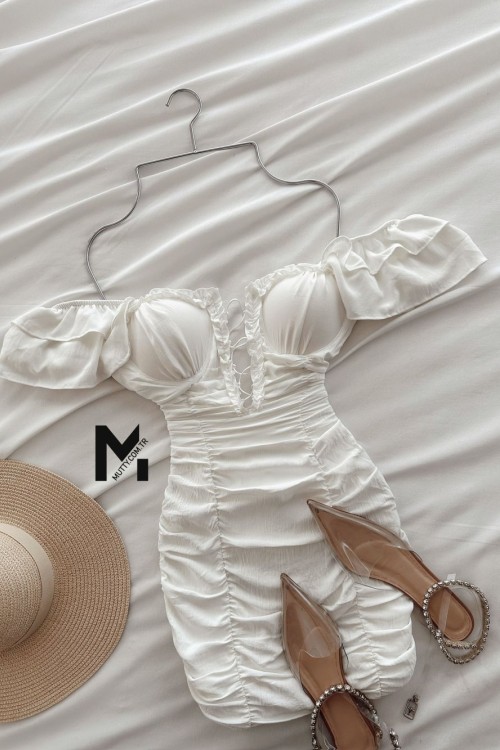 Liam Özel Tasarım Elbise  Beyaz