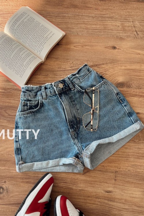 Elonara  Denim Mini Şort Mavi