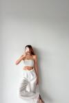 Kety Pantolon+Crop Rahat Kalıp Bohem Takım Beyaz