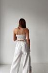 Kety Pantolon+Crop Rahat Kalıp Bohem Takım Beyaz