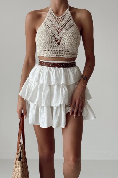 Mianie Keten Katlı Etek  Beyaz