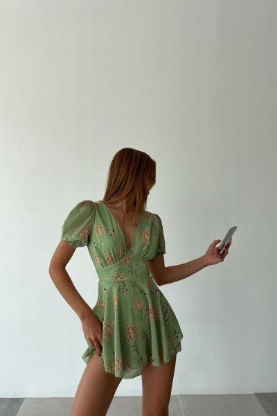 Fernanda Çiçekli İçi Astarlı Şortlu Tulum Yeşil