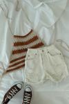 Sophie Bağlamalı Crochet Crop Ekru Taba