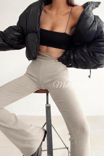 Sasha Bel Bağlamalı İspanyol Paça Örme Pantolon Plus Size Vizon