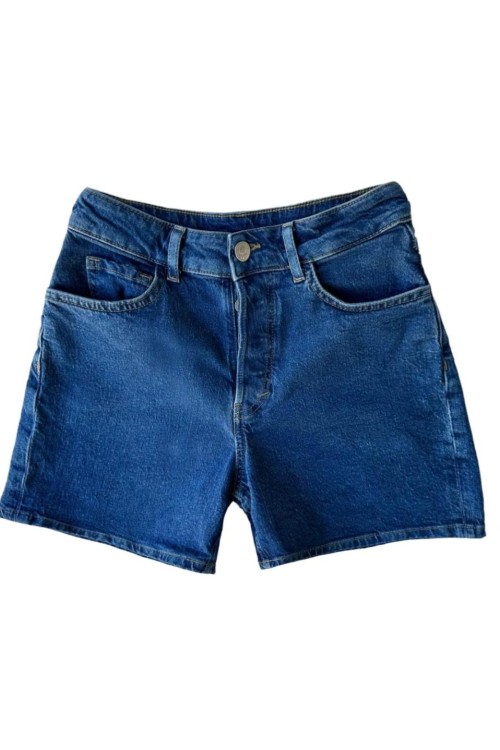 Mello Yüksek Bel Mom Jean Şort Plus Size Lacivert