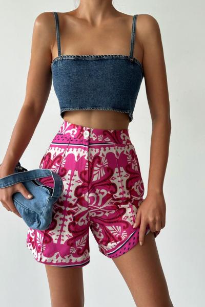 Liana Yüksek Bel Etnik Desen Şort Fuşya