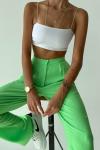 Chisel Yüksek Bel Ham Keten Palazzo Pantolon Fıstık Yeşili