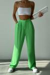 Chisel Yüksek Bel Ham Keten Palazzo Pantolon Fıstık Yeşili