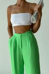 Chisel Yüksek Bel Ham Keten Palazzo Pantolon Fıstık Yeşili