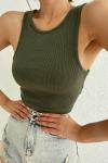 Meriyt  Yüzücü Crop  Top Haki