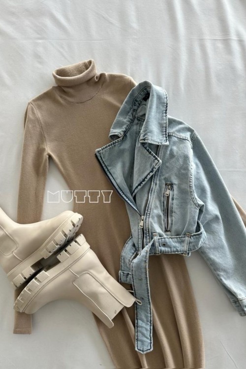 Anya Balıkçı Knıt Long Elbise  Bej