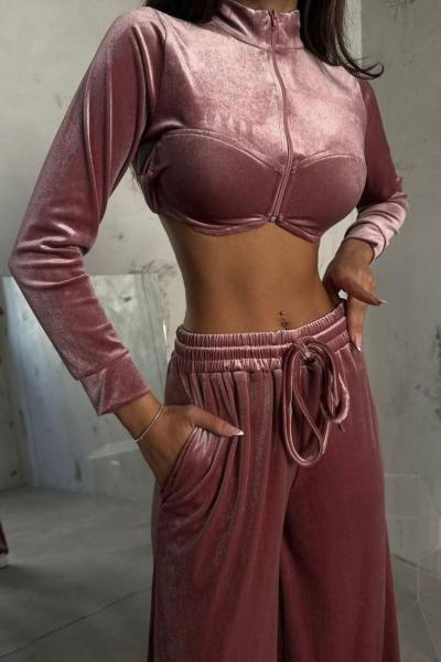 Valeri Gloplu Kadife Takım Pudra