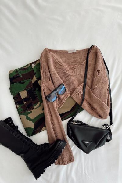 Soldier Kamuflaj Kargo Denim Etek  neon Yeşil