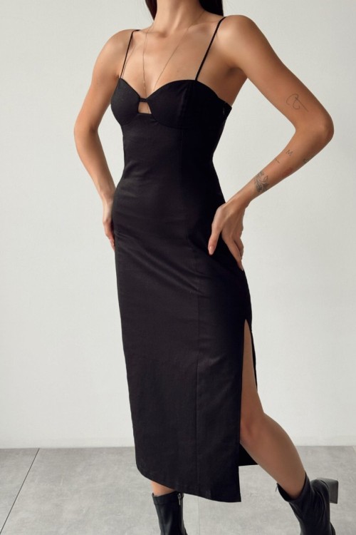 Angel Gloplu Midi Elbise  Siyah