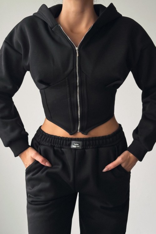 Biany Bel Korse Detaylı Eşofman Takımı Siyah