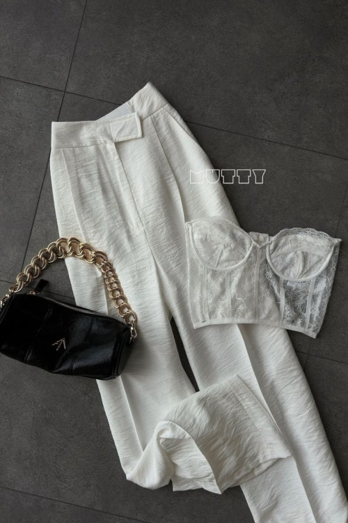 Kiti Yüksek Bel Palazzo Pantolon Beyaz