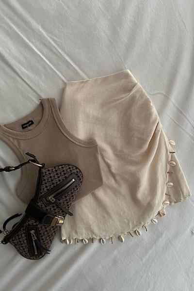 Jose Ham Keten Taşlı Etek  Bej