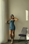 Miroslava İp Askılı Denım Elbise Mavi