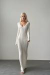 Ana Ajurlu Triko Uzun Maxi Elbise Ekru