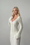 Ana Ajurlu Triko Uzun Maxi Elbise Ekru