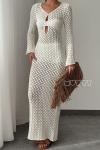 Camila Ajurlu Bohem Triko Elbise  Ekru