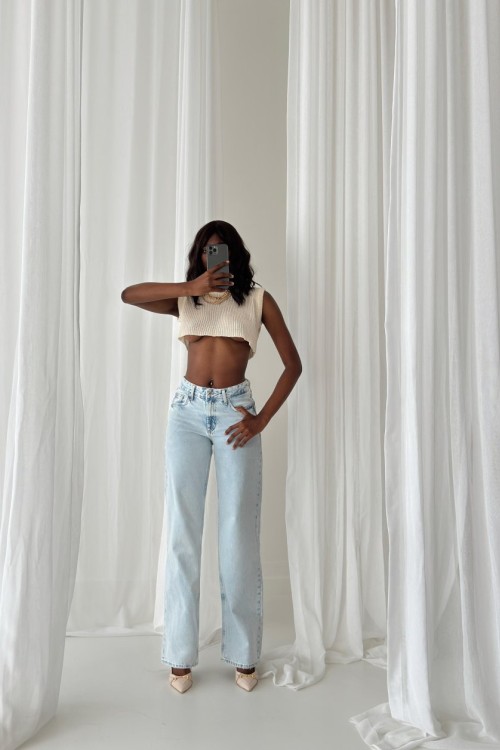 Ellen Kar Yıkama Yüksek Bel Palazzo Pantolon Mavi