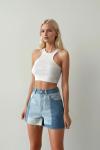 Clara Parçalı Lazer Kesim Jean Şort Mavi