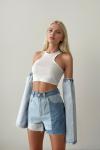 Clara Parçalı Lazer Kesim Jean Şort Mavi