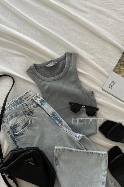 Sofia Yıkamalı Yırtık Detaylı Atlet  Gri