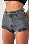 Camily Mom Paça Püsküllü Jean Şort  Antrasit
