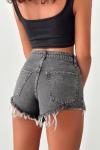 Camily Mom Paça Püsküllü Jean Şort  Antrasit