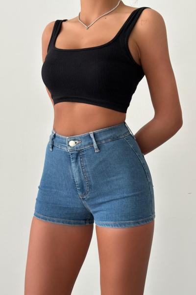 Marcella Yüksek Bel Jean Şort  Mavi