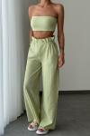 Kety Pantolon+Crop Rahat Kalıp Bohem Takım Yeşil