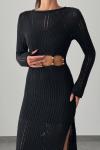 Mariana İç Astarlı Ajurlu Triko Elbise Siyah