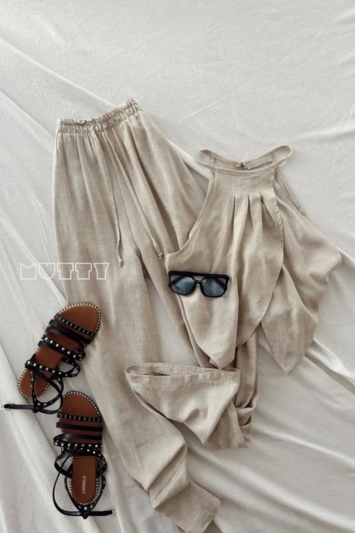 Ania Tasarım Keten Takım   Bej