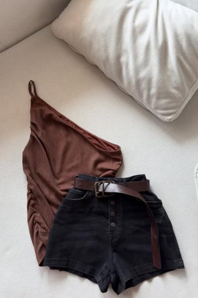 Samanta Yüksek Bel Duble Paça Şort  Siyah