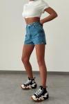 İlze Yüsek Bel Denım Kargo Şort  Mavi