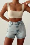 Aniti Yüksek Bel Mom Jean Şort  Açık Mavi