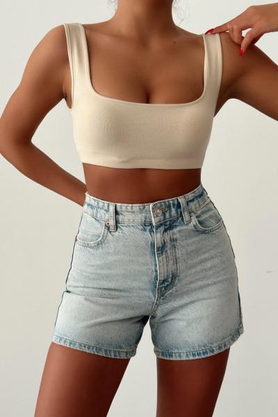 Aniti Yüksek Bel Mom Jean Şort  Açık Mavi