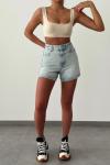 Aniti Yüksek Bel Mom Jean Şort  Açık Mavi