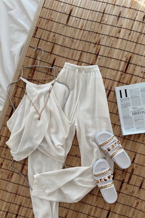 Ania Tasarım Keten Takım   Beyaz
