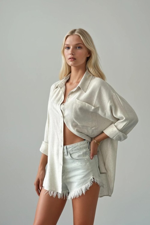 Nikita Püskül Detay Jean Şort  Açık Mavi