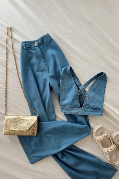 MIAMI İnce Pamuk Denim Takım  Mavi