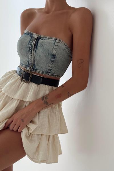 Mianie Keten Katlı Etek  Bej