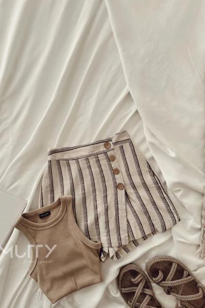 June Çizgili Şort Etek Krem