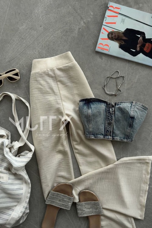 Beti Arkası Lastikli Jean Straplez  Mavi