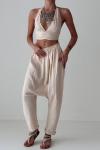 Kendra Organik Yumuşak Müslin Şalvar Crop Takım Bej