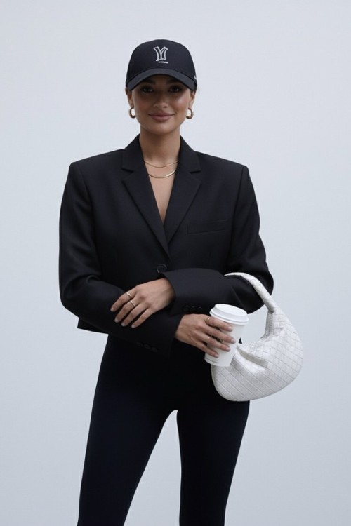 Tia Vatkalı Crop Blazer Ceket Siyah