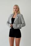 Tia Vatkalı Crop Blazer Ceket Gri